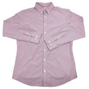 Mizzen Main Trim Fit Shirt Sz Medium Pink Blue Plaid Check Performance Stretch